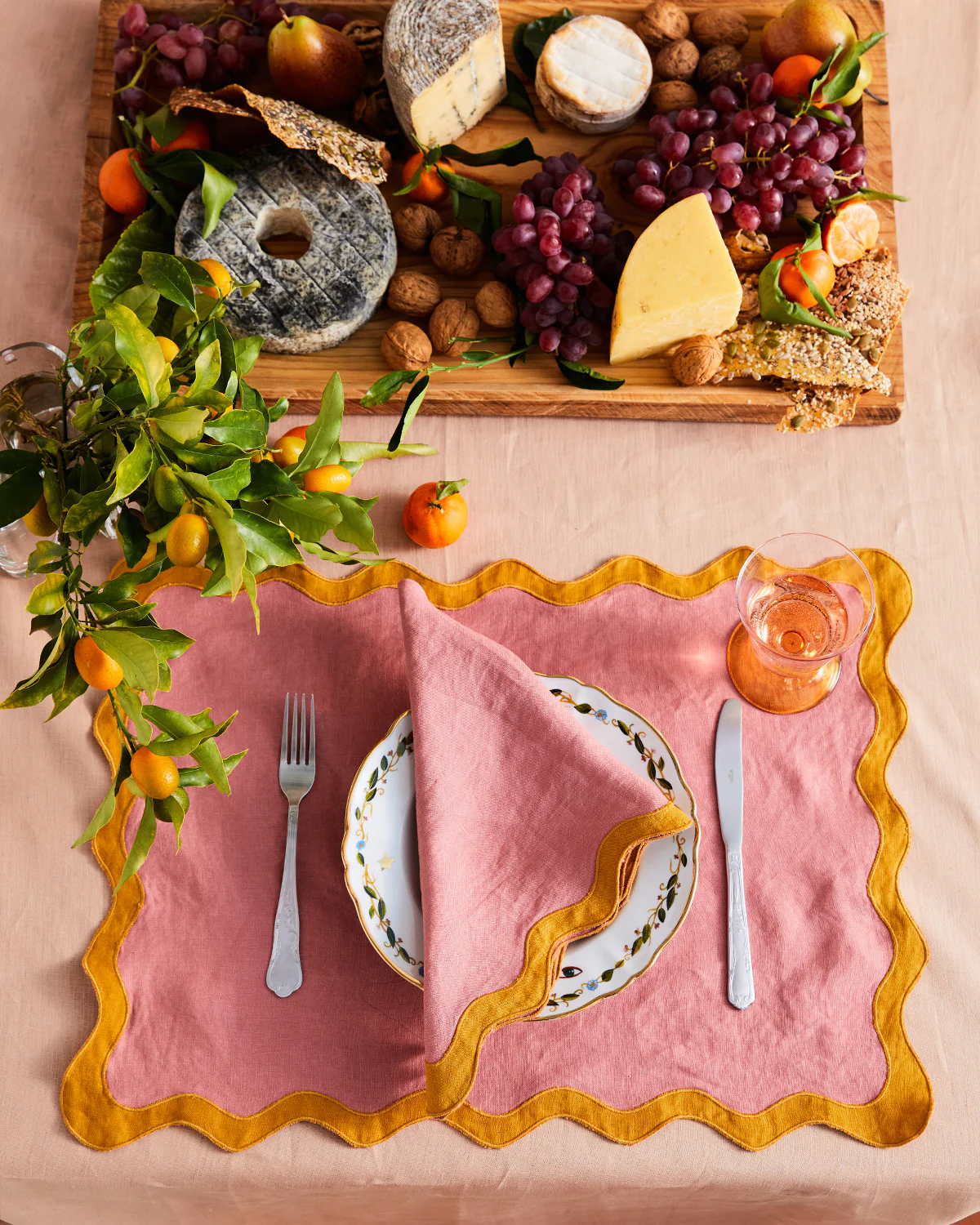 Pink Clay & Turmeric 100% French Flax Linen Scalloped Napkins (Set of Four) - Image 2