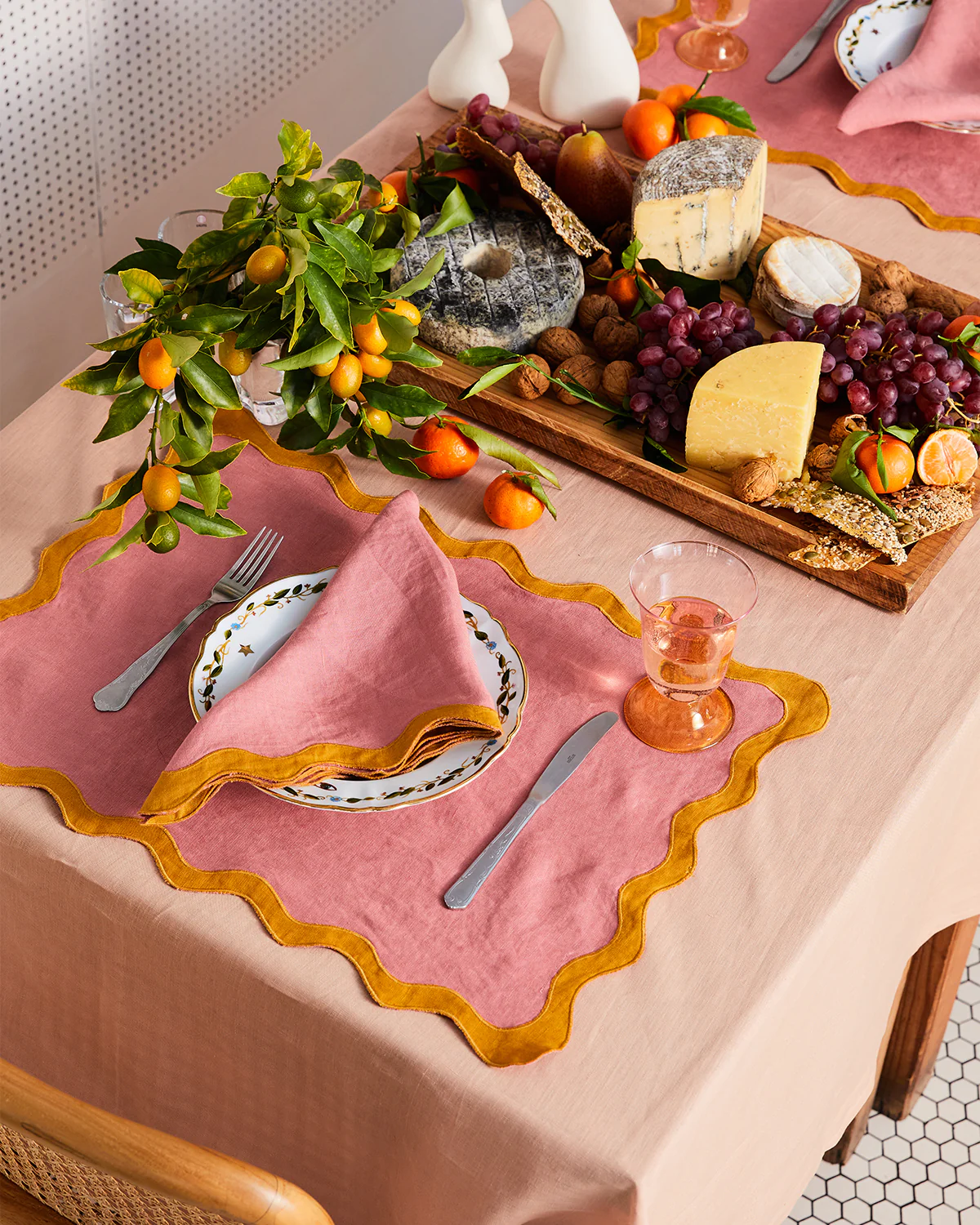 Pink Clay & Turmeric 100% French Flax Linen Scalloped Napkins (Set of Four) - Image 3