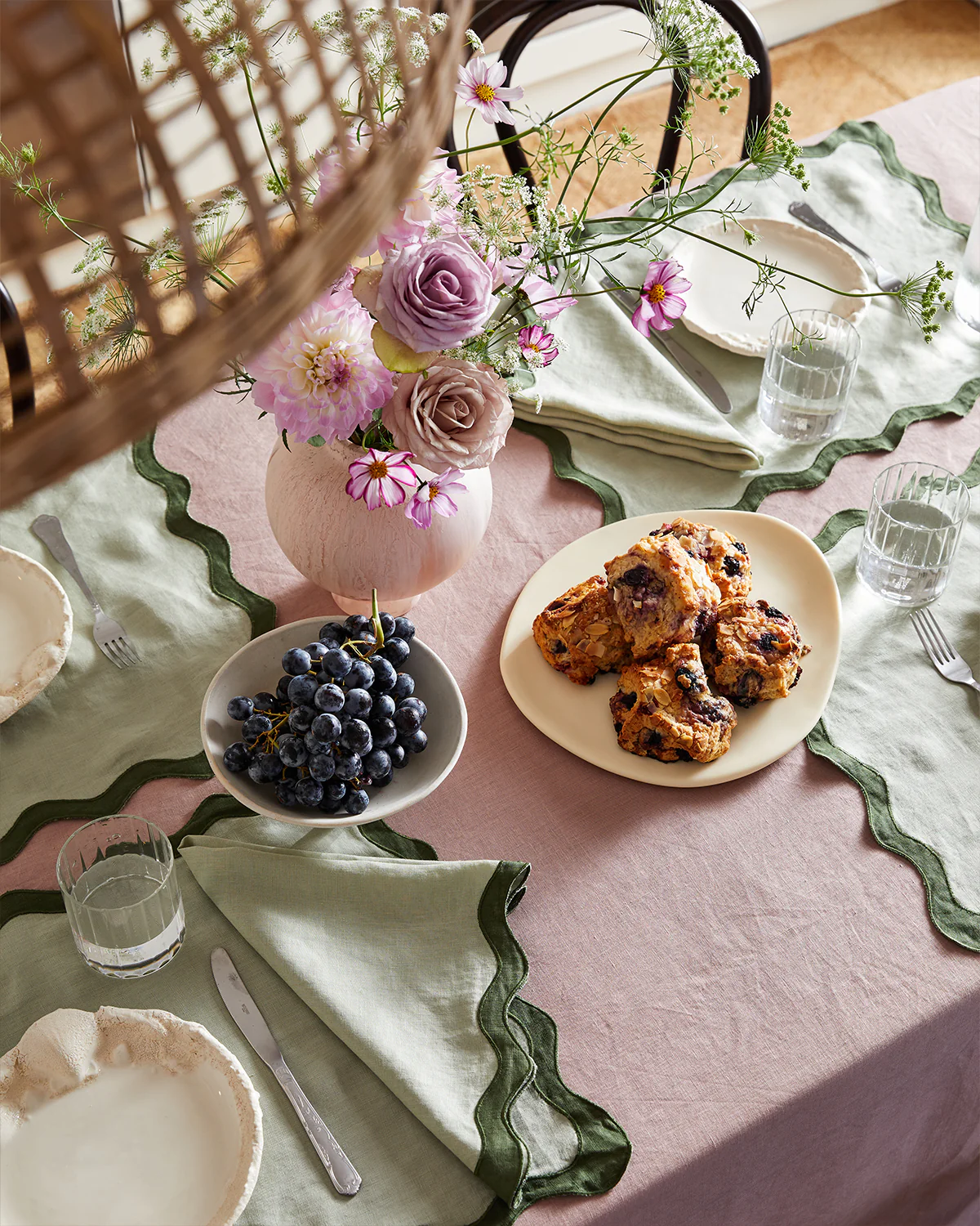 Sage & Olive 100% French Flax Linen Scalloped Napkins (Set of Four) - Image 3