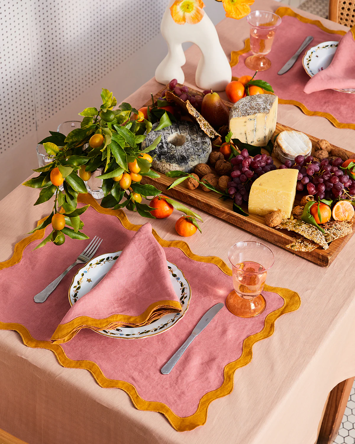 Pink Clay & Turmeric 100% French Flax Linen Scalloped Placemats (Set of Four) - Image 2