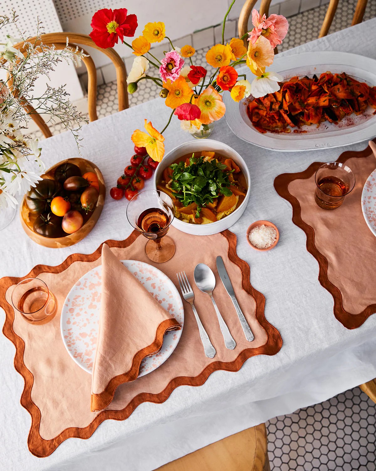 Terracotta & Rust 100% French Flax Linen Scalloped Placemats (Set of Four) - Image 2