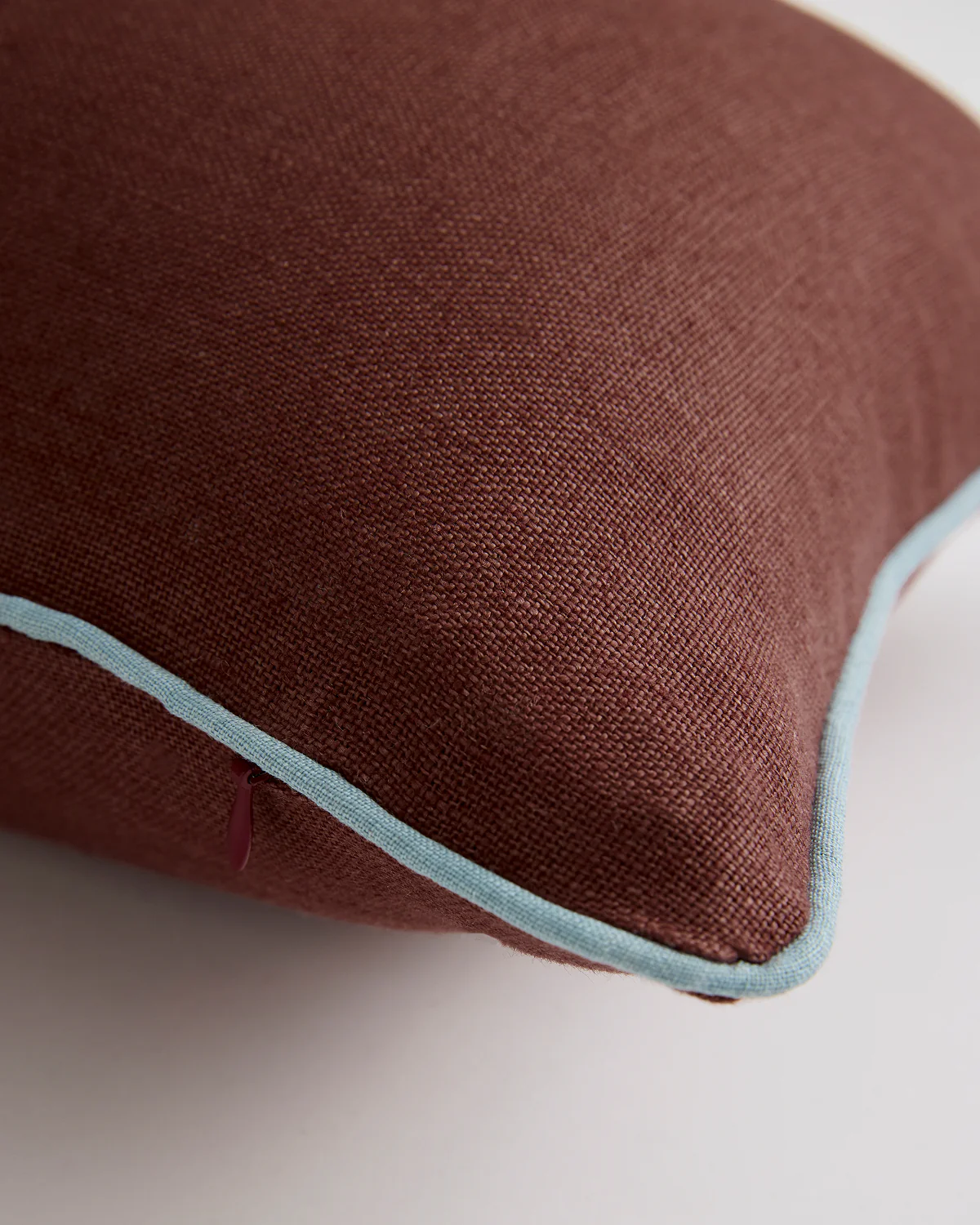 Cacao & Lagoon 100% French Flax Linen Piped Lumbar Cushion Cover - Image 2