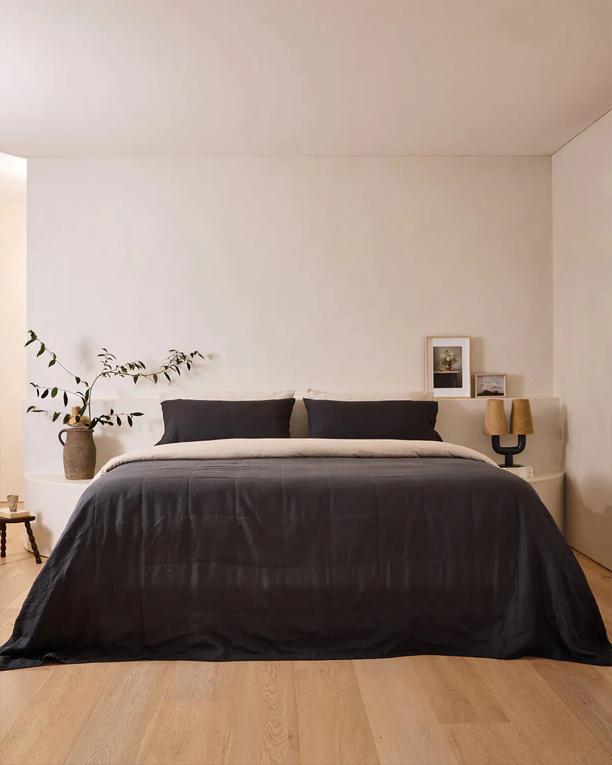 Charcoal & Oatmeal 100% French Flax Linen Quilt Bedding Bundle