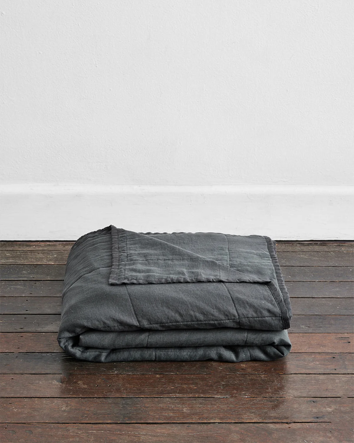 Charcoal & Oatmeal 100% French Flax Linen Quilt Bedding Bundle - Image 2