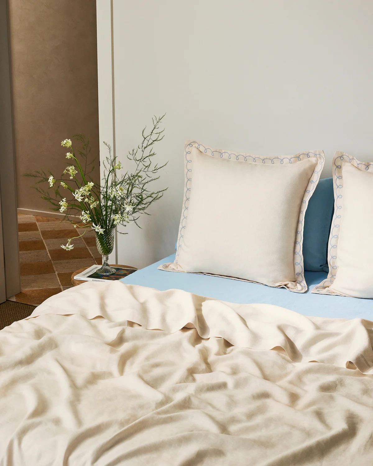 Crème & Coast 100% French Flax Linen Swirl European Pillowcases (Set of Two) - Image 3