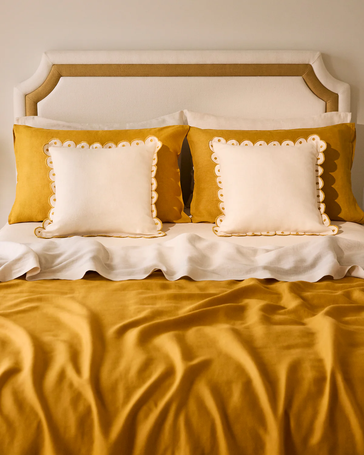 Crème & Turmeric 100% French Flax Linen Arch Cushion Cover - Image 4