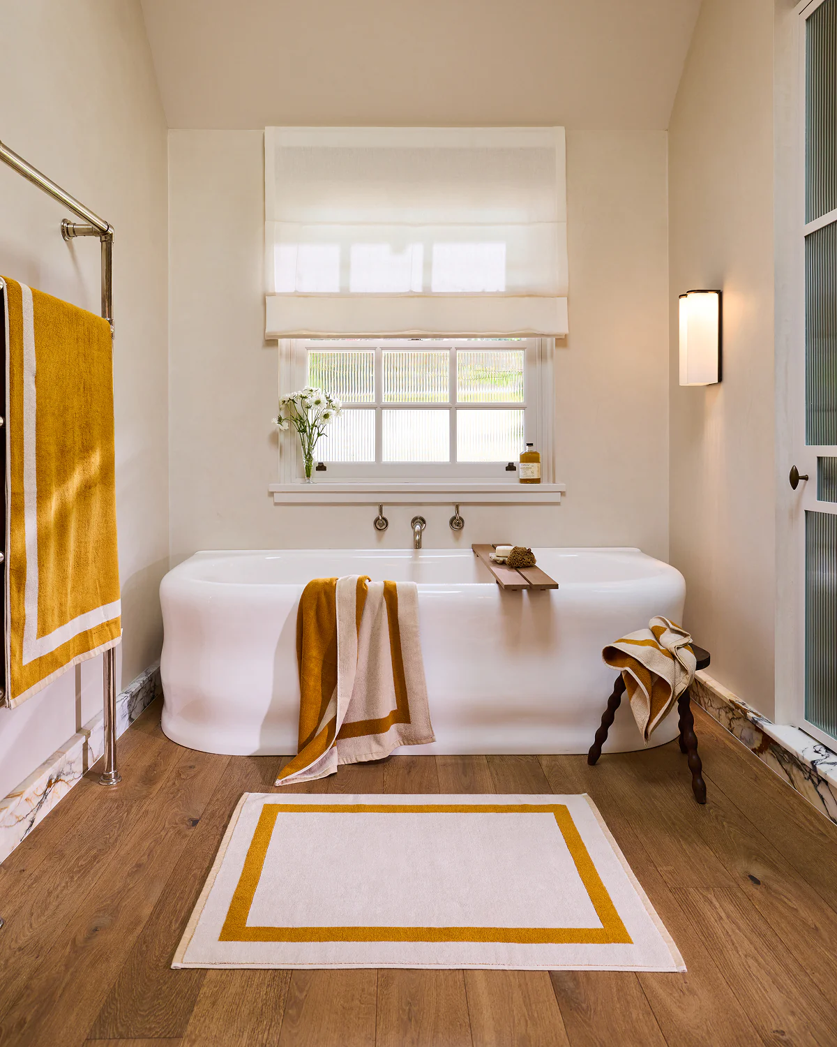 Crème & Turmeric Two-Toned 100% Cotton Terry Bath Mat - Image 4
