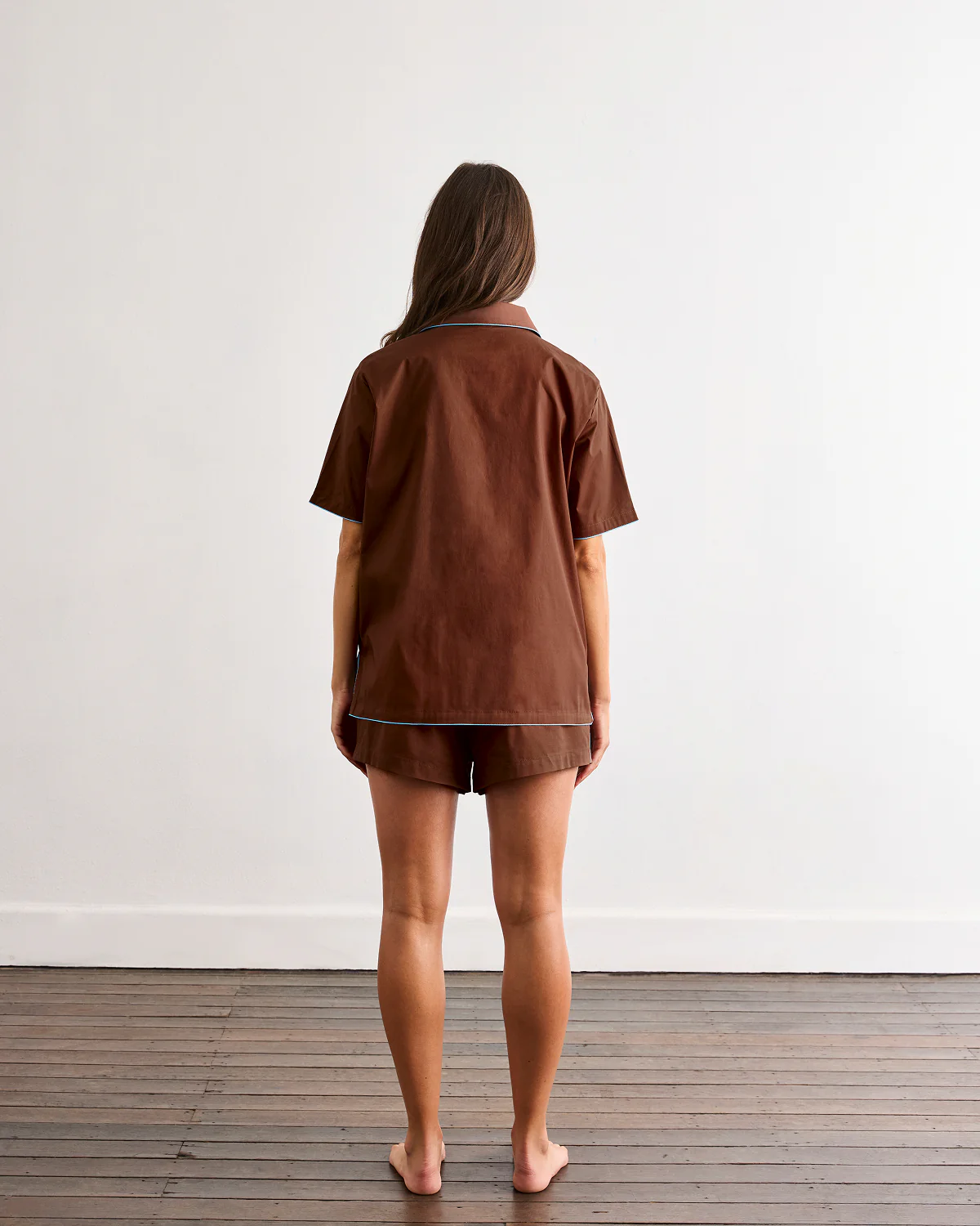 Espresso & Sky Piped Short Sleep Set - Image 3