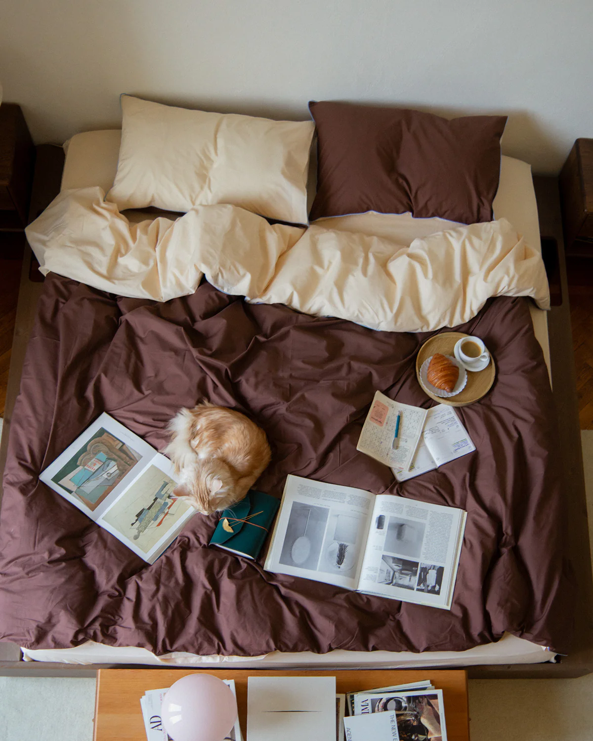 Espresso, Vanilla & Sky Piped 100% Organic Cotton Duvet Cover Set - Image 9