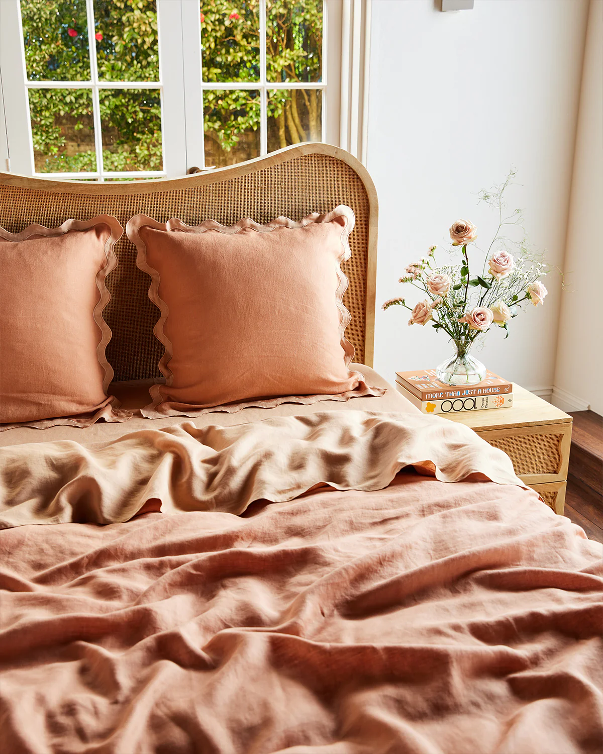 Hazelnut & Terracotta 100% French Flax Linen Scalloped European Pillowcases (Set of Two) - Image 3