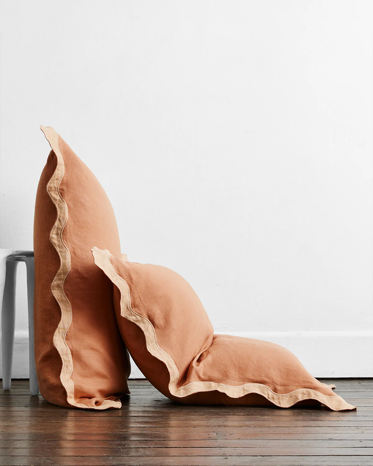 Hazelnut & Terracotta 100% French Flax Linen Scalloped Pillowcases (Set of Two) - Image 2