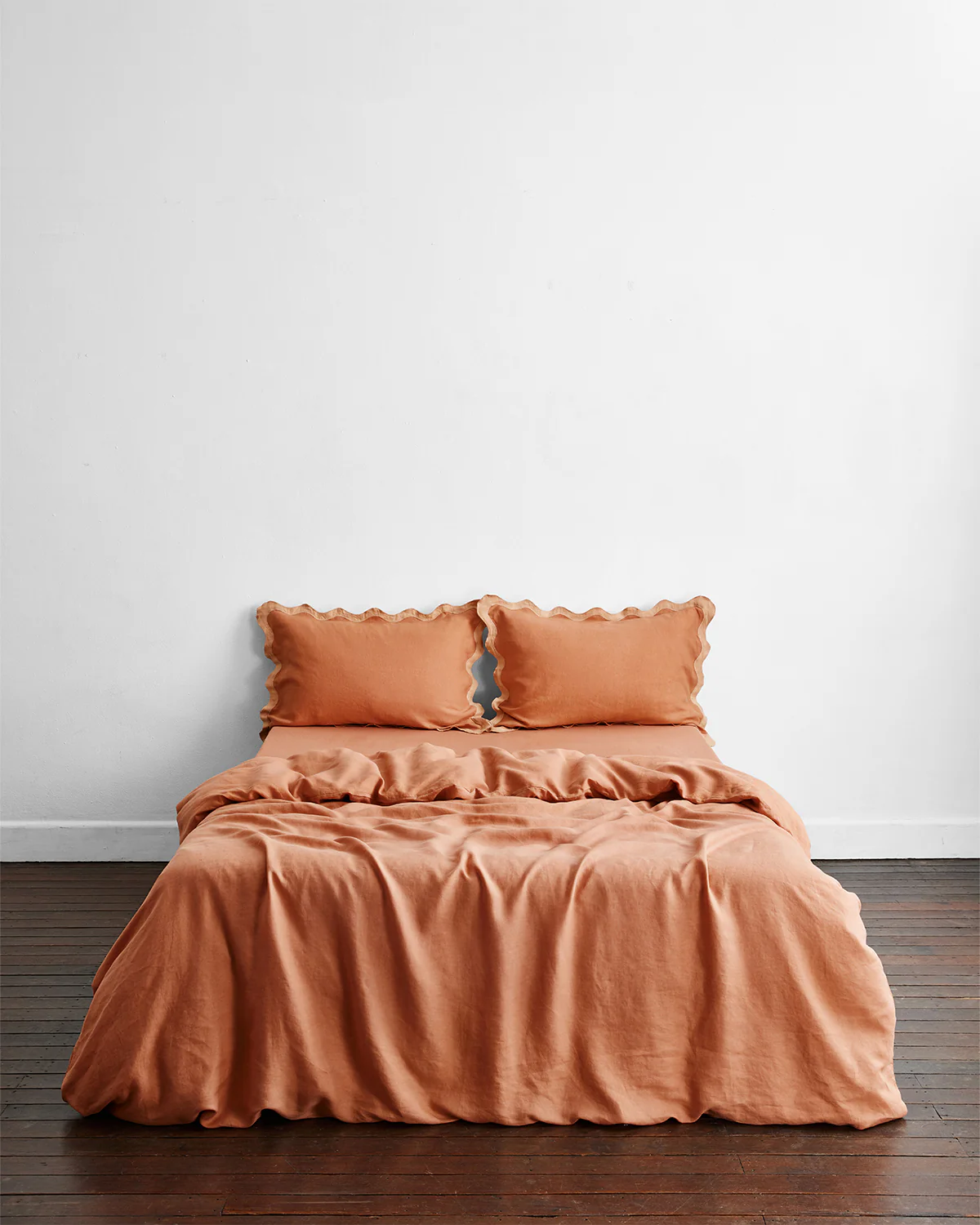 Hazelnut & Terracotta 100% French Flax Linen Scalloped Pillowcases (Set of Two) - Image 3