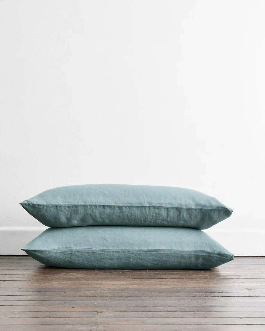 Lagoon 100% French Flax Linen King Pillowcases (Set of Two)