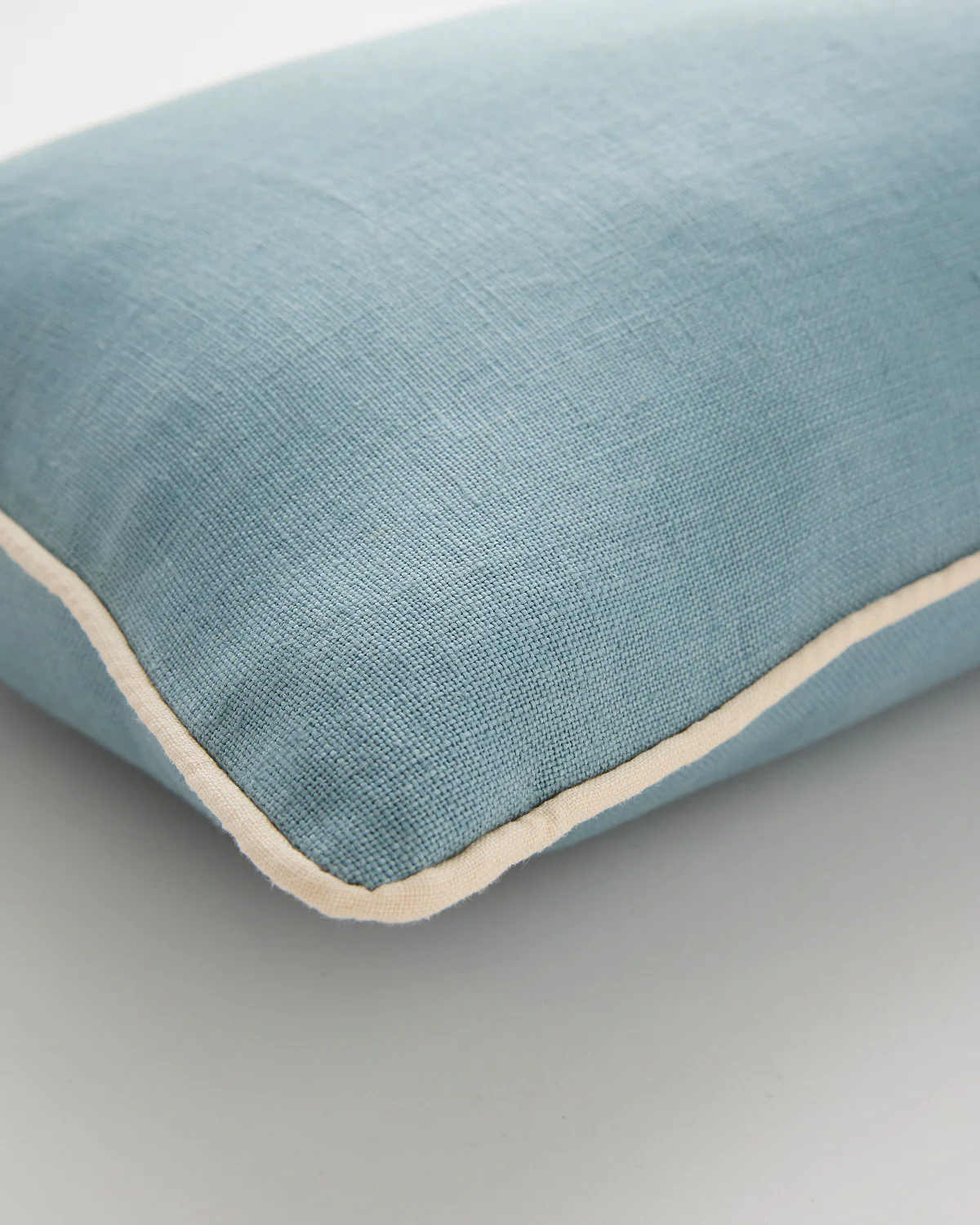 Lagoon & Crème 100% French Flax Linen Piped Lumbar Cushion Cover - Image 2