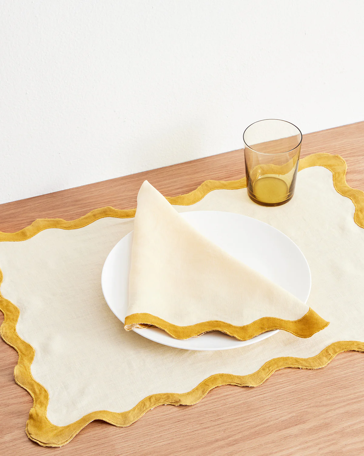 Limoncello & Turmeric 100% French Flax Linen Scalloped Napkins (Set of Four)