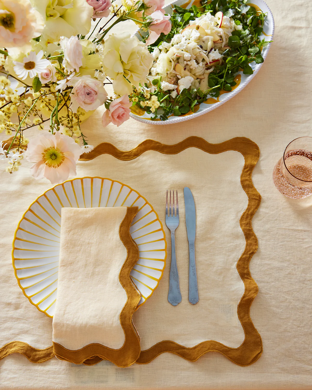 Limoncello & Turmeric 100% French Flax Linen Scalloped Napkins (Set of Four) - Image 2