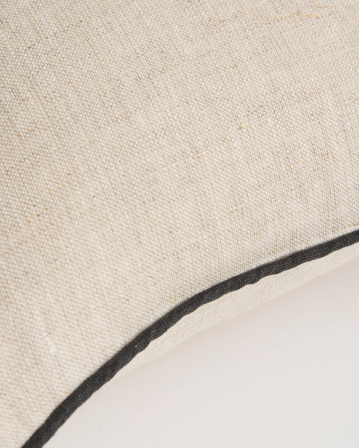Oatmeal & Charcoal 100% French Flax Linen Piped Cushion Cover - Image 2