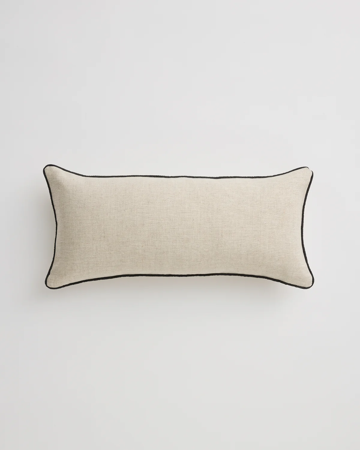 Oatmeal & Charcoal 100% French Flax Linen Piped Lumbar Cushion Cover