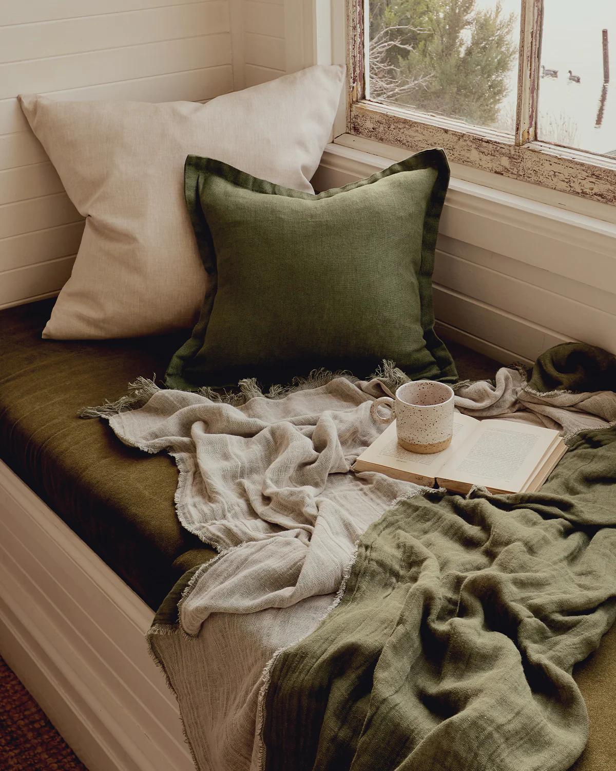 Olive 100% French Flax Linen Cushion Cover - Image 5