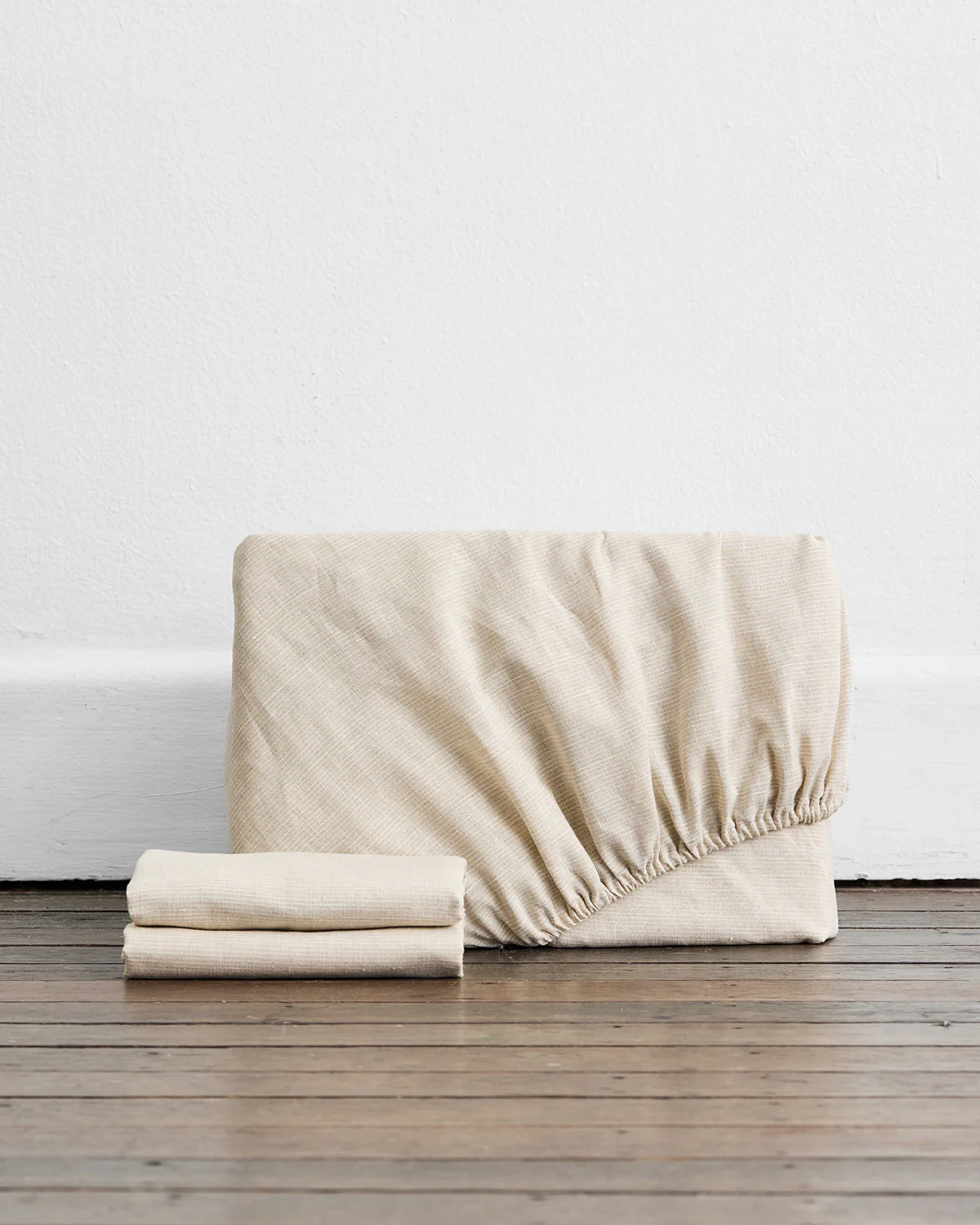 Oatmeal & White Stripe 100% French Flax Linen Fitted Sheet Set