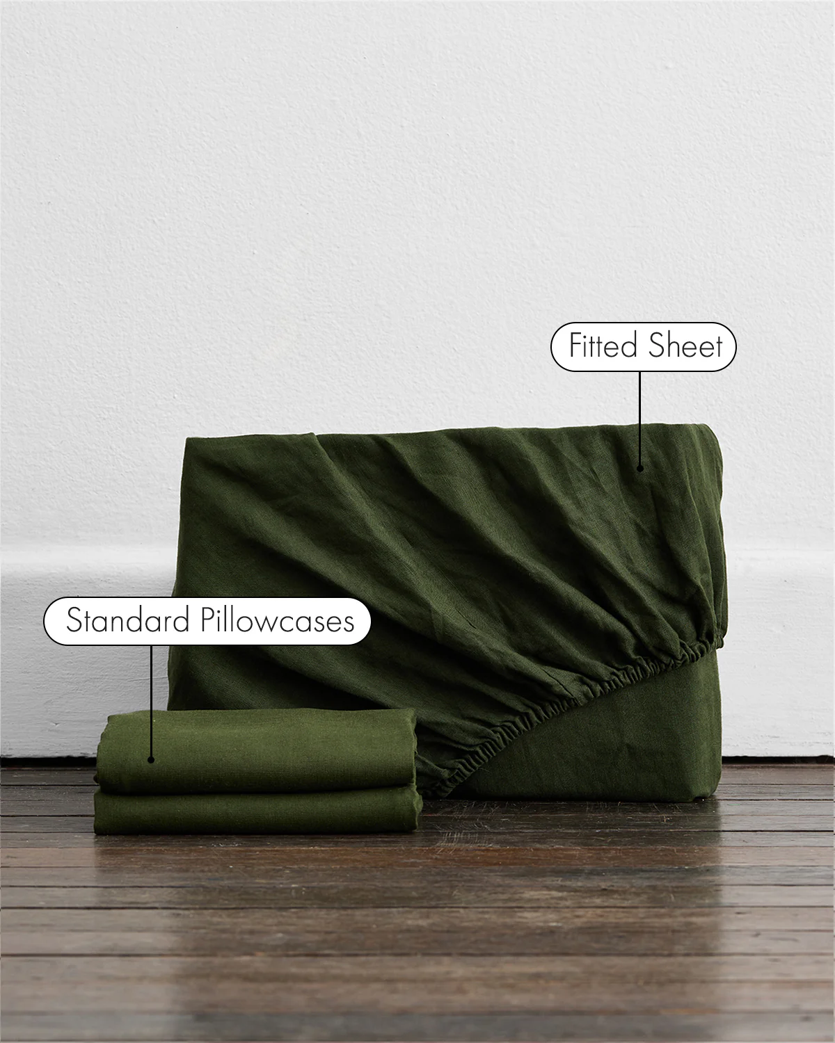 Olive 100% French Flax Linen Fitted Sheet Set - Image 2