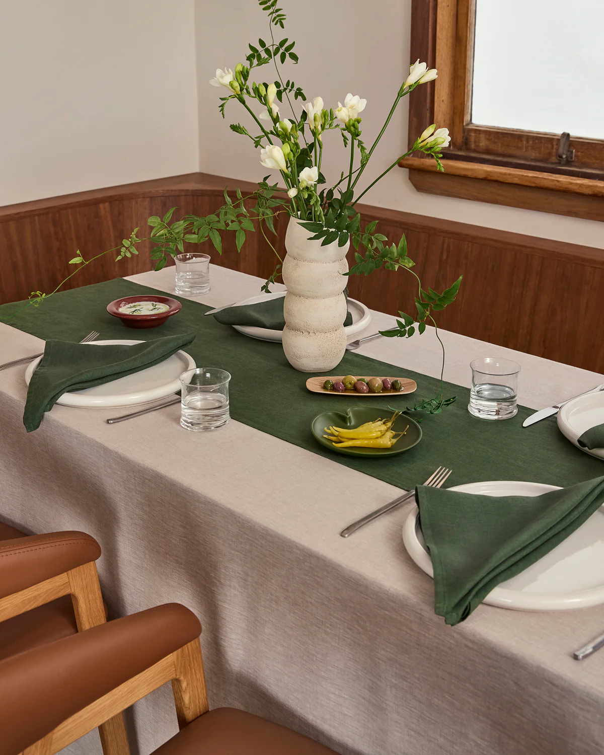 Olive 100% French Flax Linen Table Runner - Image 2