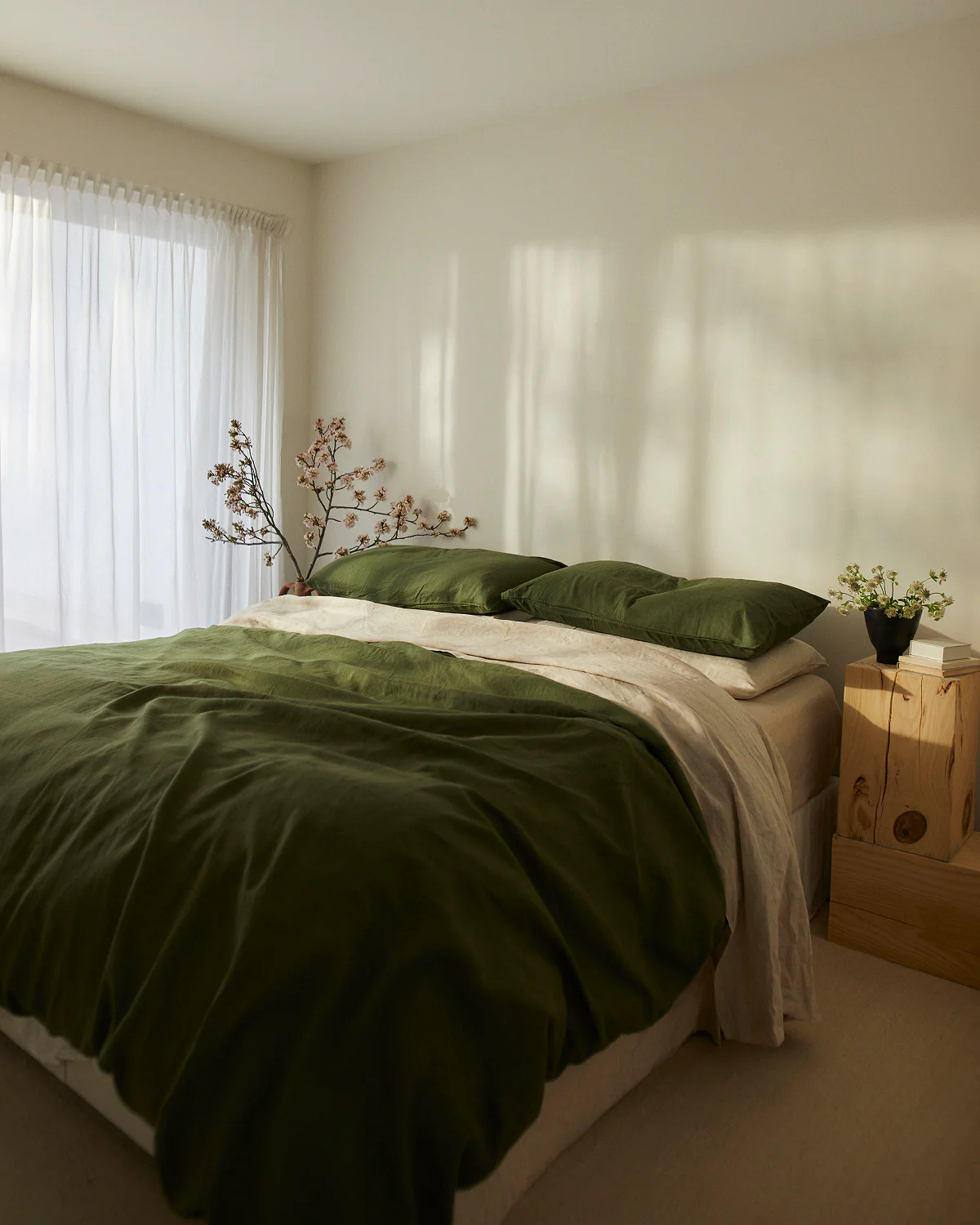 Olive & Oatmeal 100% French Flax Linen Bedding Bundle