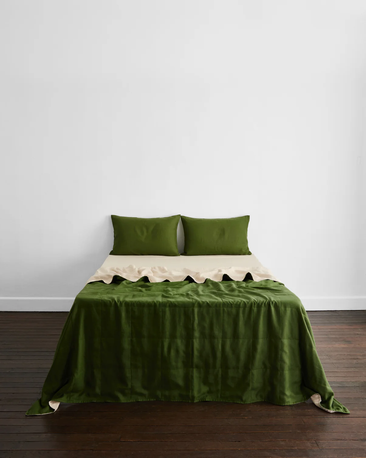 Olive & Oatmeal 100% French Flax Linen Quilt Set - Image 2