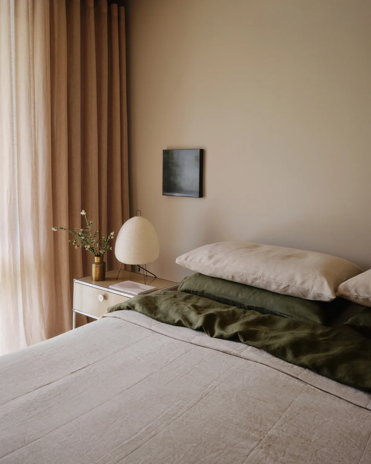 Olive & Oatmeal 100% French Flax Linen Quilt Set - Image 5