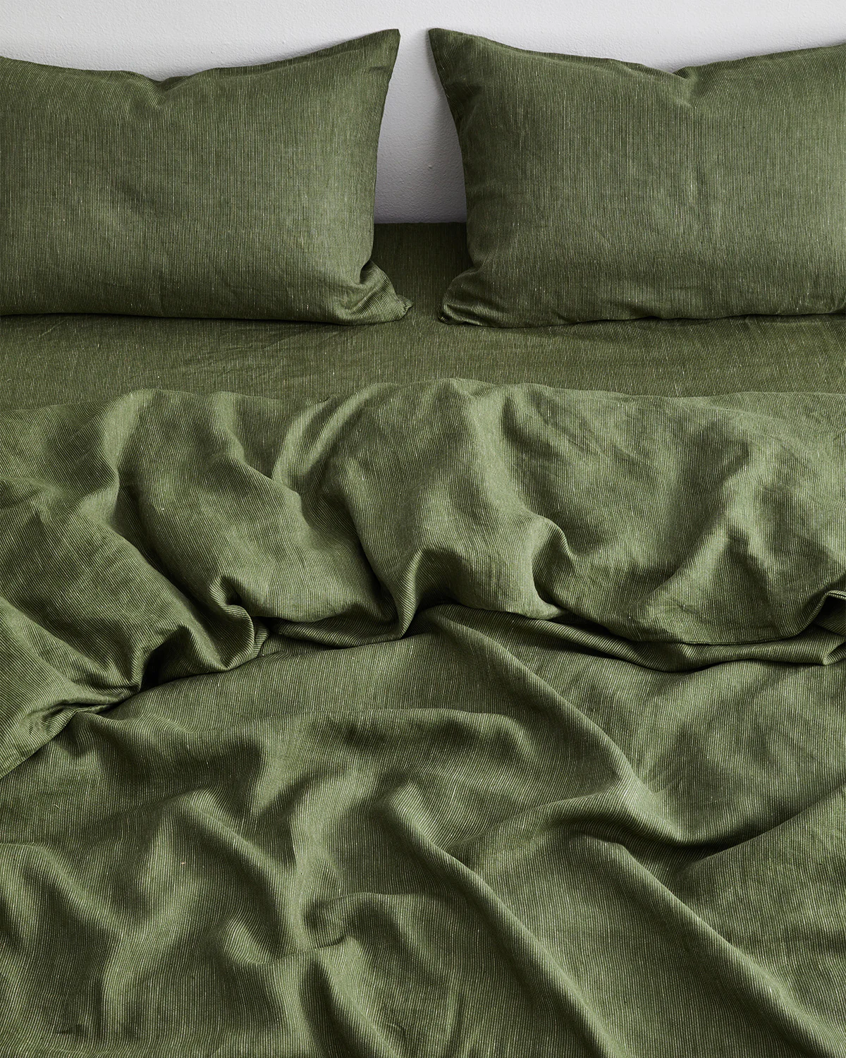Olive Stripe 100% French Flax Linen Duvet Cover - Image 3
