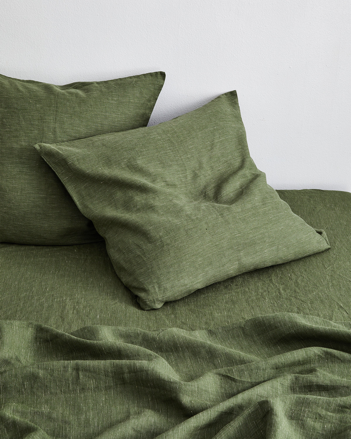 Olive Stripe 100% French Flax Linen European Pillowcases (Set of Two) - Image 2