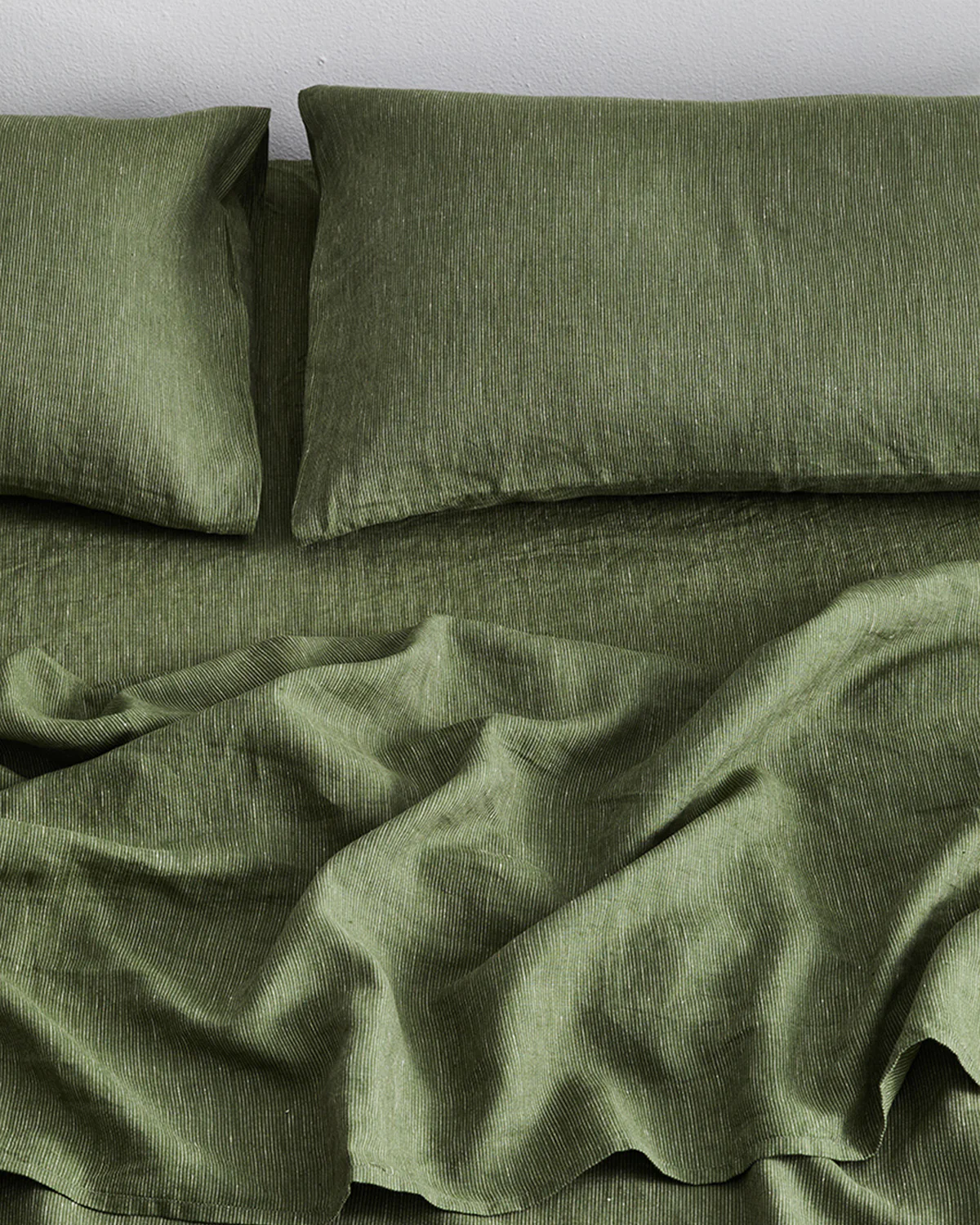 Olive Stripe 100% French Flax Linen Fitted Sheet - Image 2