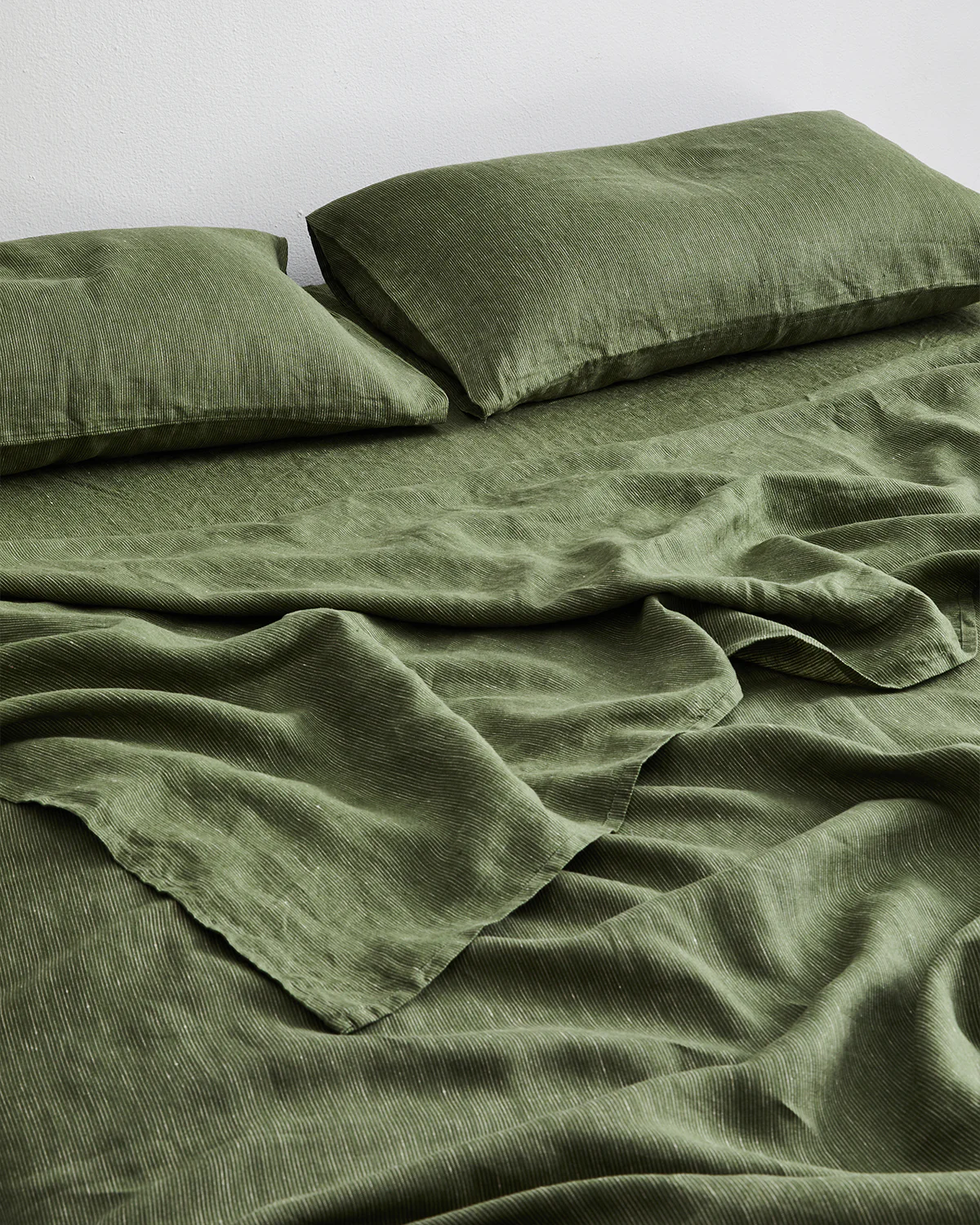 Olive Stripe 100% French Flax Linen Flat Sheet - Image 2