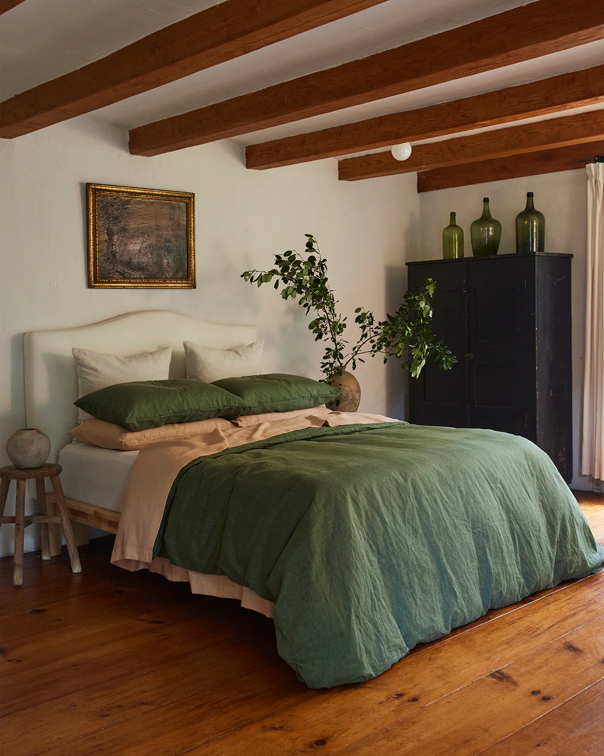 Olive Stripe 100% French Flax Linen Duvet Cover Set - Image 4
