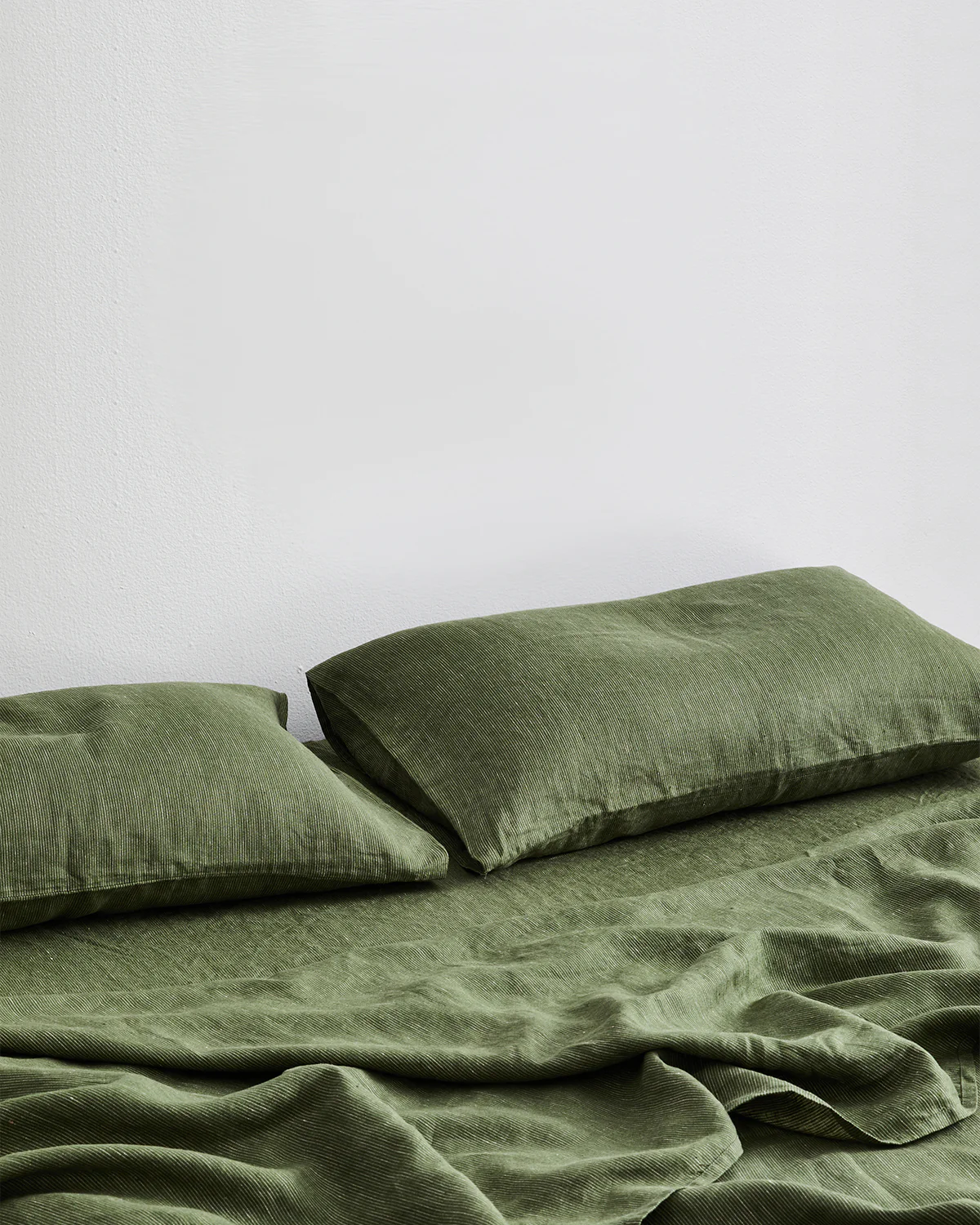 Olive Stripe 100% French Flax Linen Fitted Sheet Set - Image 3