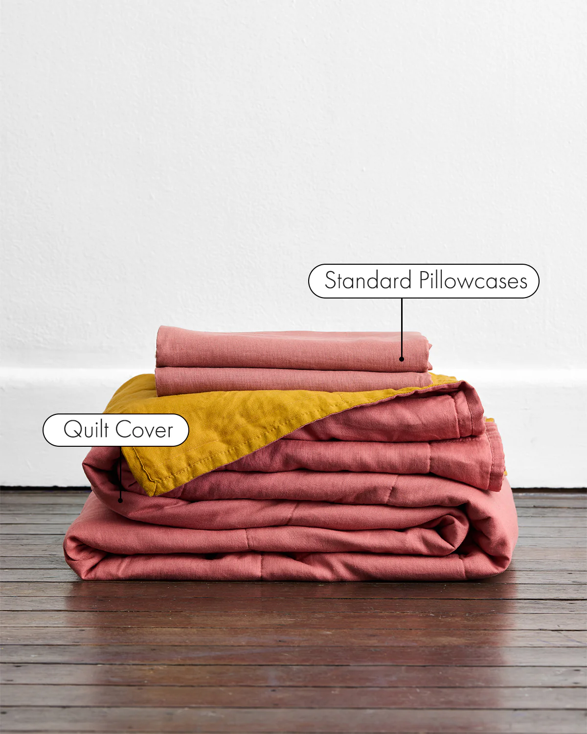 Pink Clay & Turmeric 100% French Flax Linen Quilt Set - Image 2