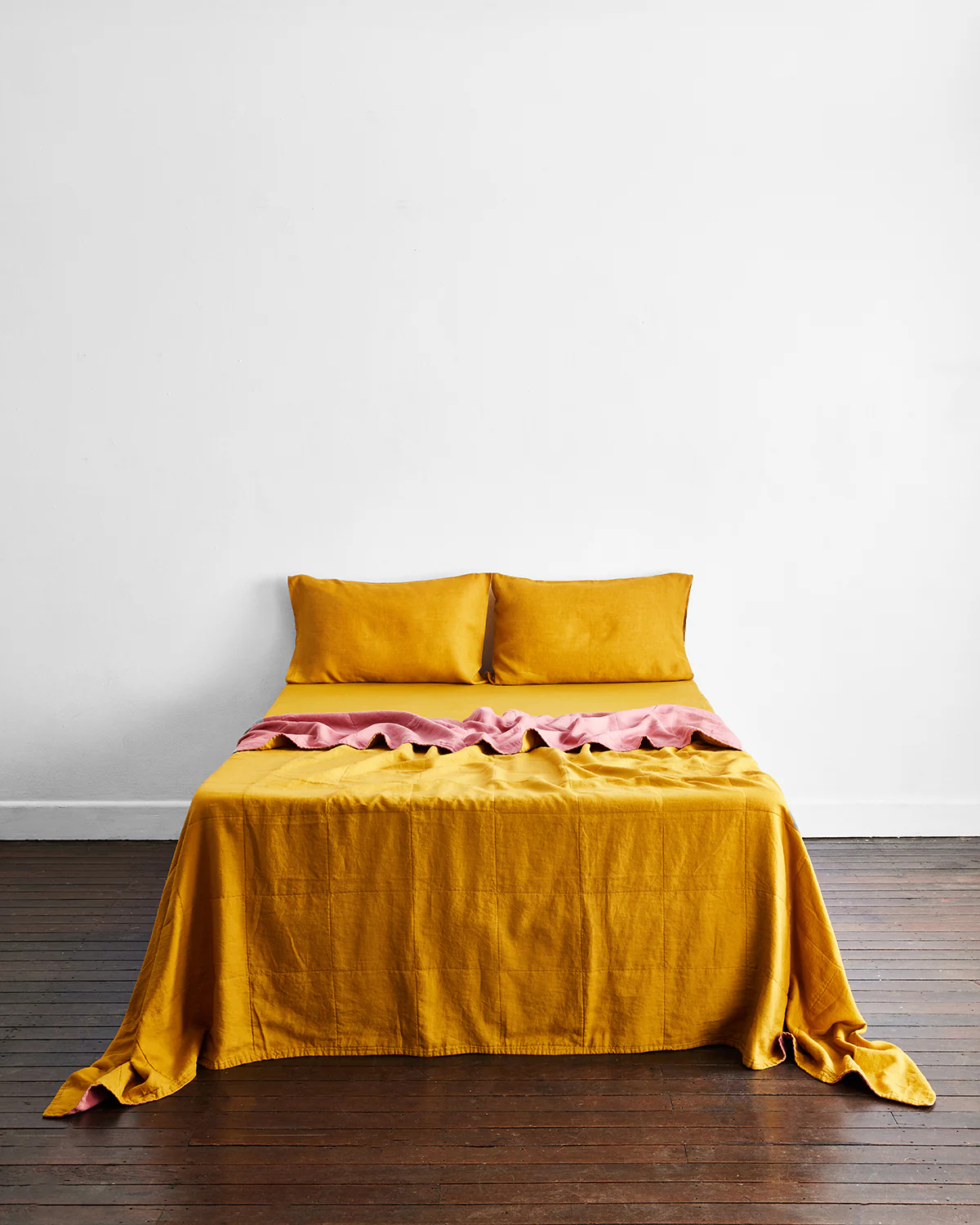 Pink Clay & Turmeric 100% French Flax Linen Quilt Set - Image 4