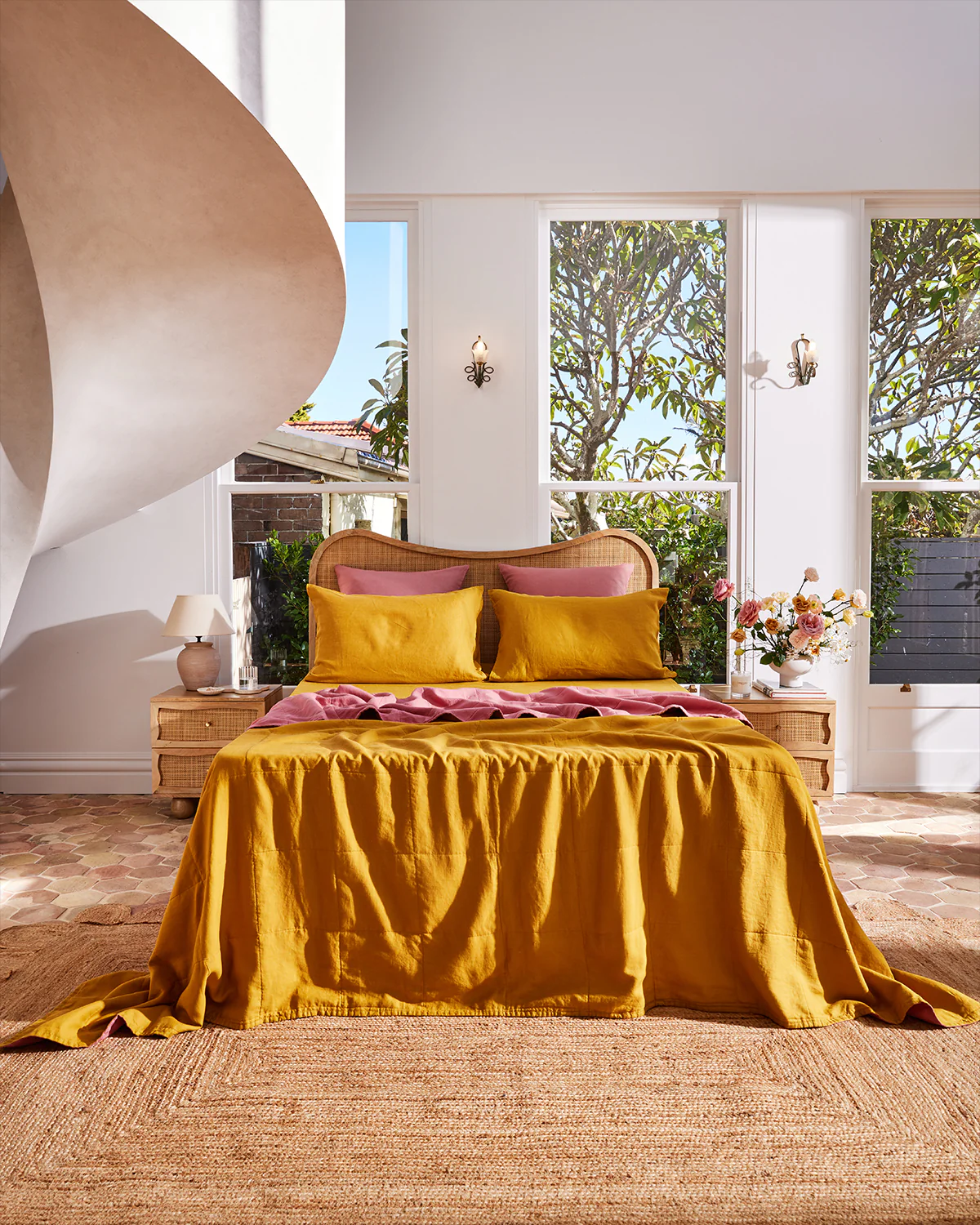 Pink Clay & Turmeric 100% French Flax Linen Quilt Set - Image 6