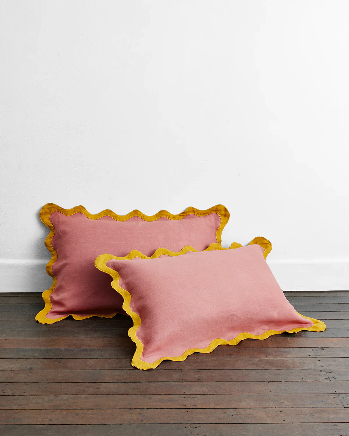 Pink Clay & Turmeric 100% French Flax Linen Scalloped Pillowcases (Set of Two)