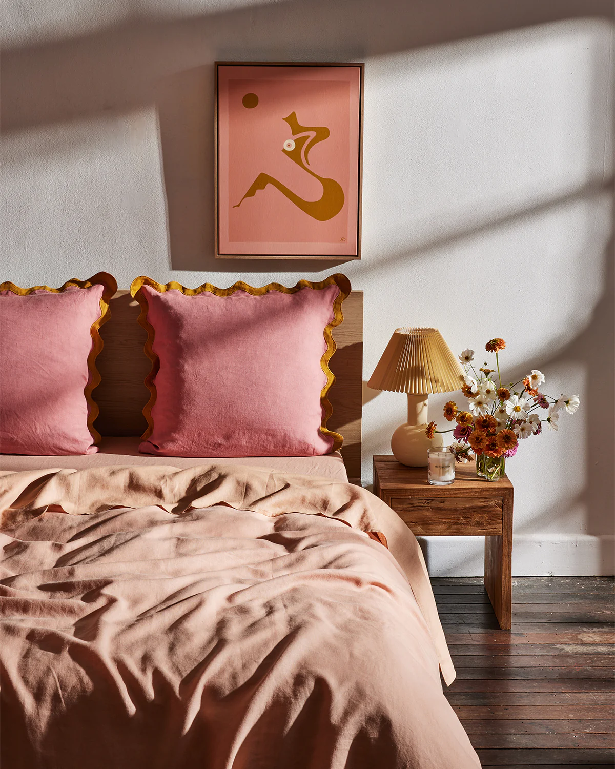 Pink Clay & Turmeric 100% French Flax Linen Scalloped European Pillowcases (Set of Two) - Image 3