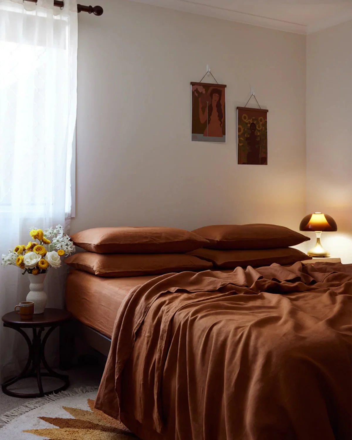 Rust 100% French Flax Linen Flat Sheet - Image 5