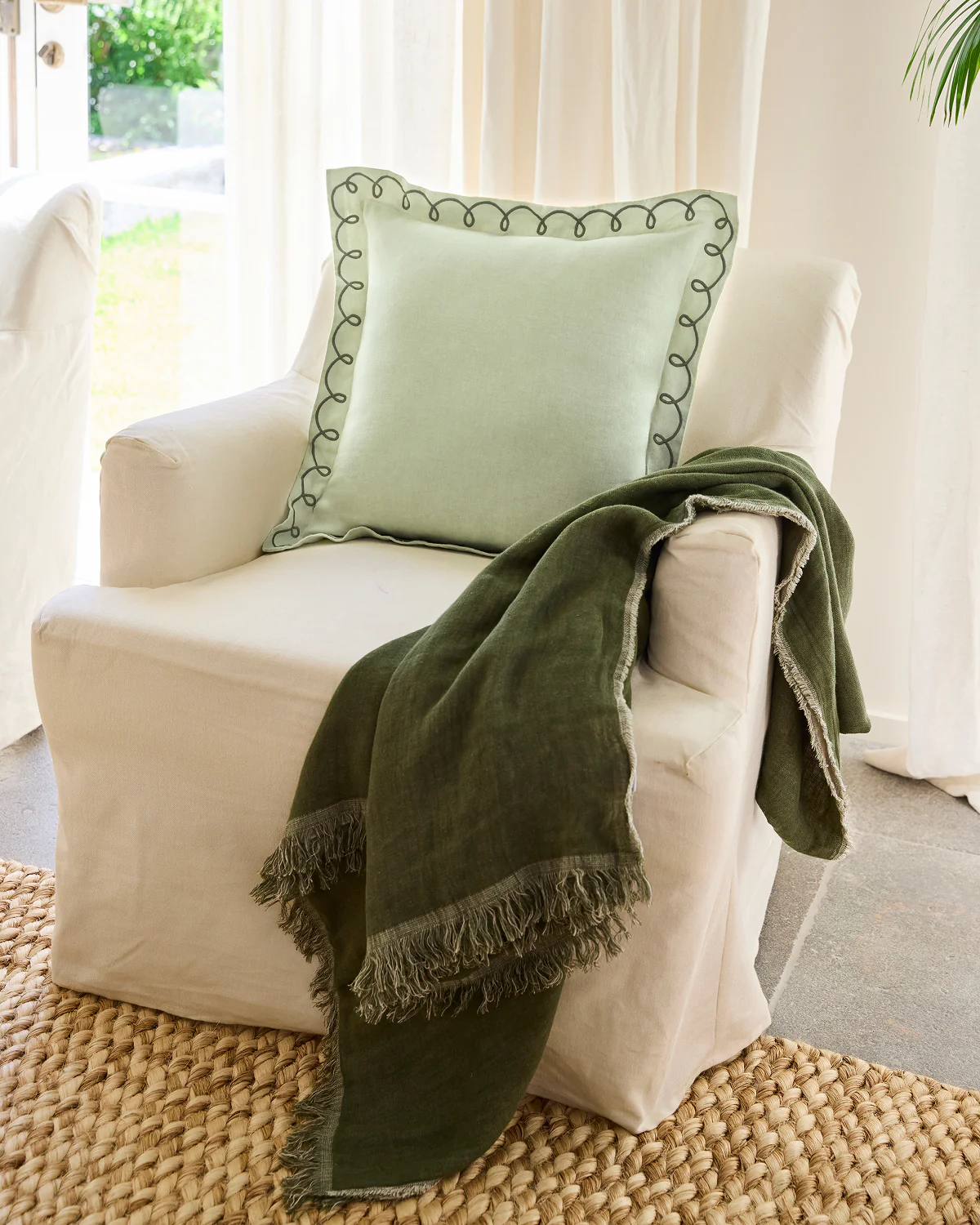 Sage & Olive 100% French Flax Linen Swirl Cushion Cover - Image 4