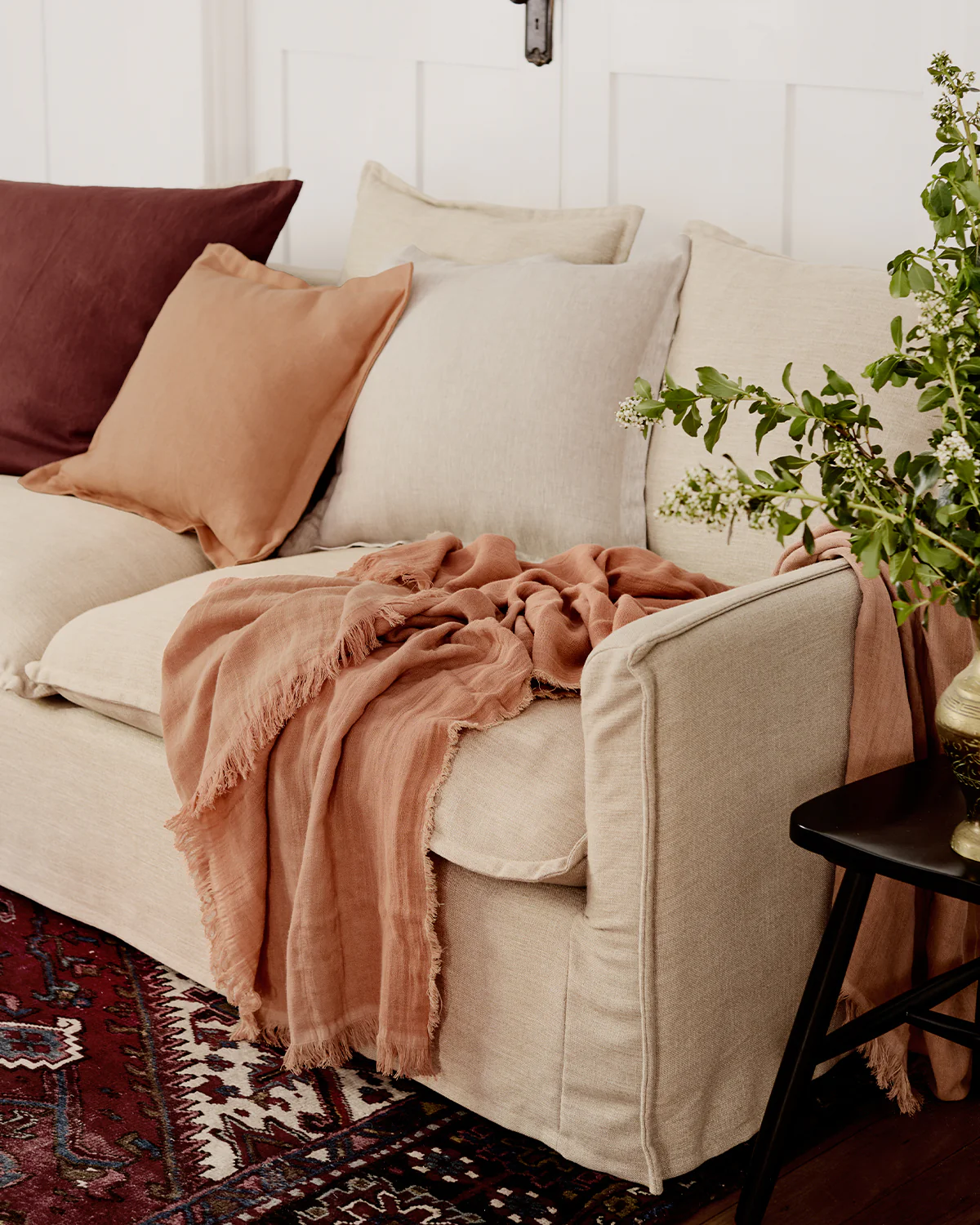Terracotta & Hazelnut 100% French Flax Linen Muslin Throw - Image 4