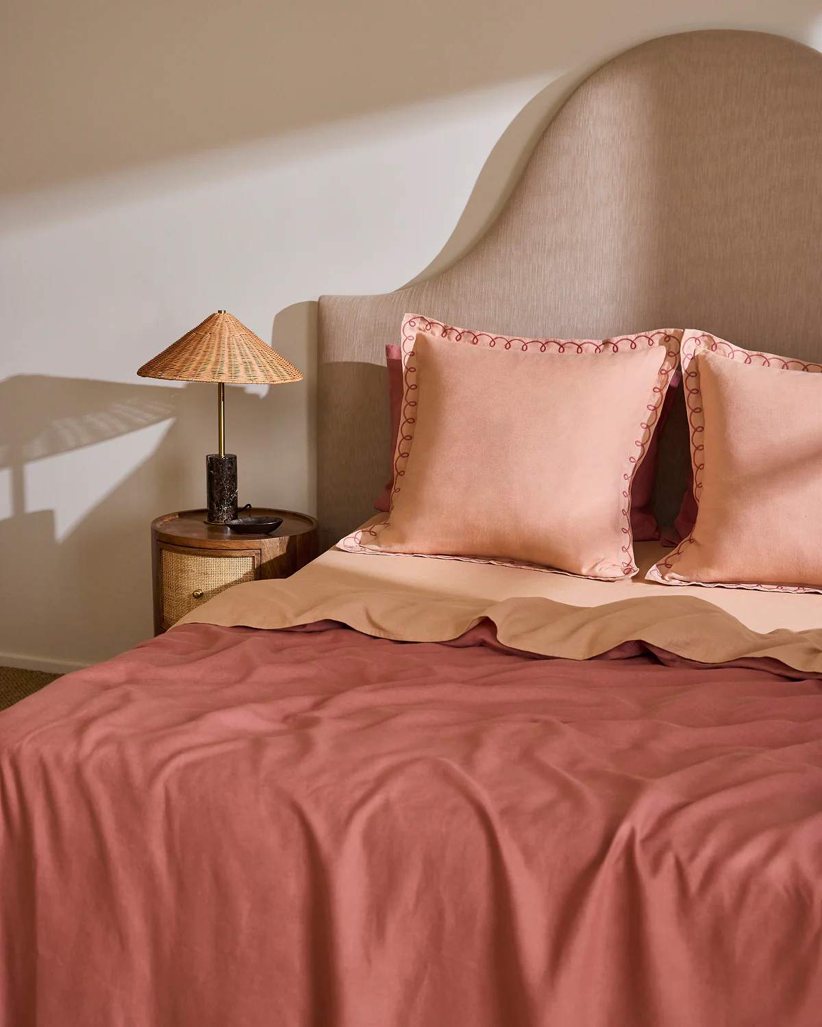 Terracotta & Pink Clay 100% French Flax Linen Swirl European Pillowcases (Set of Two) - Image 3