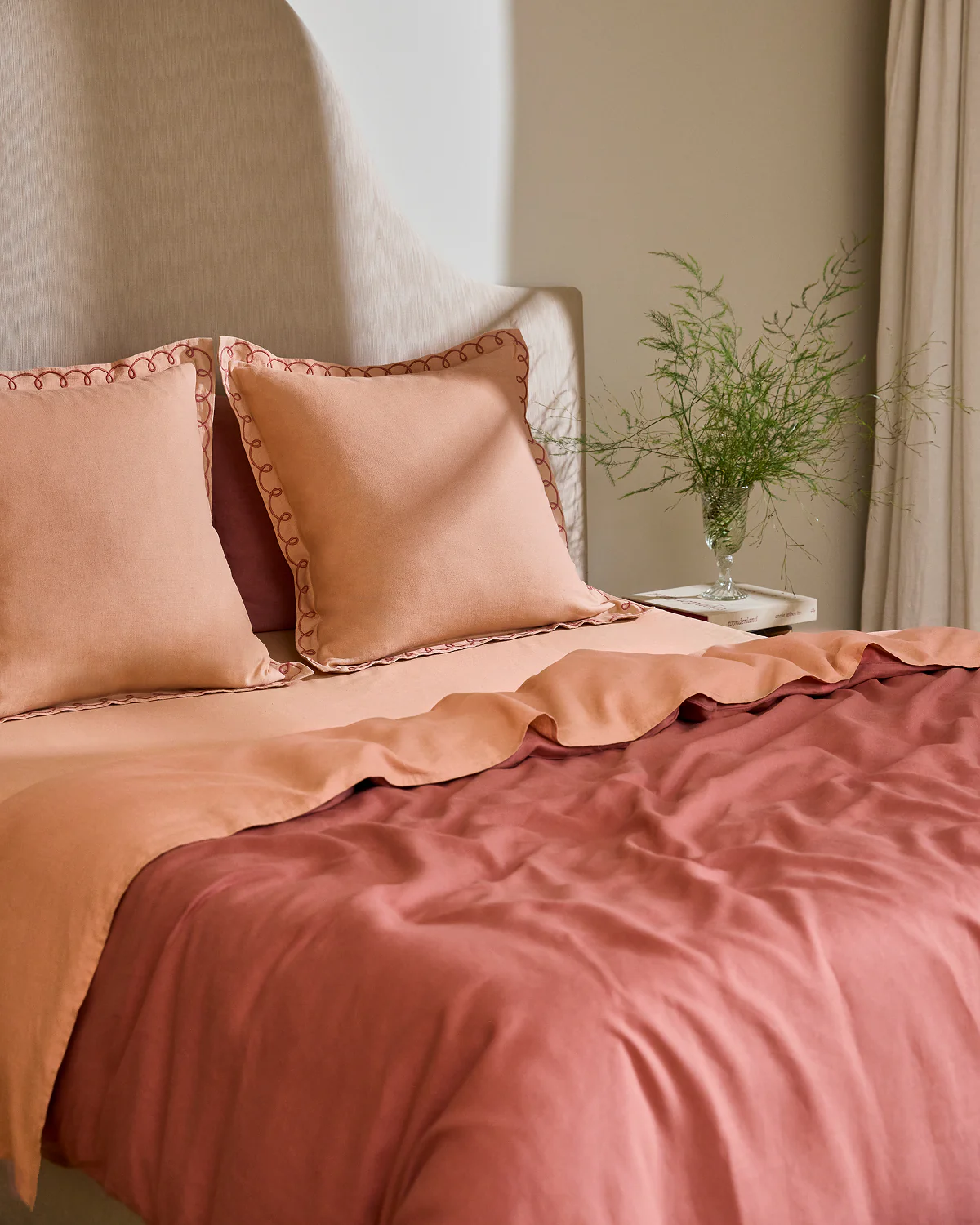 Terracotta & Pink Clay 100% French Flax Linen Swirl European Pillowcases (Set of Two) - Image 4