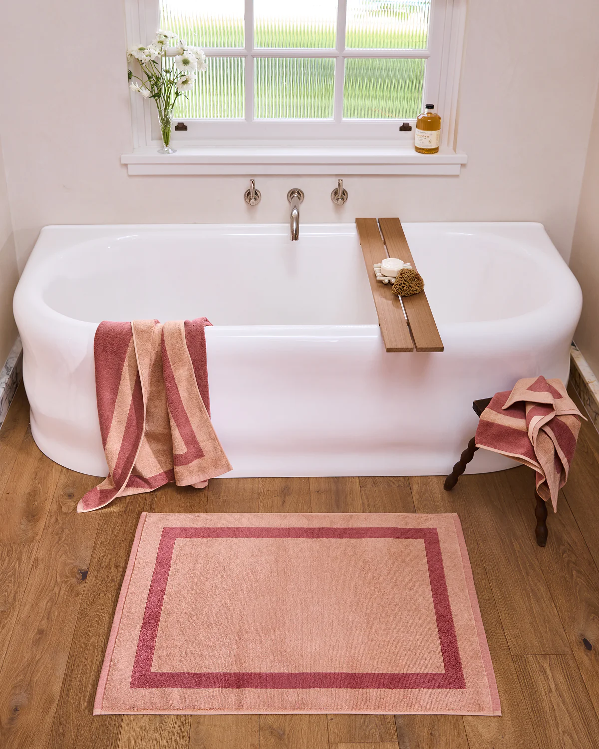 Terracotta & Pink Clay Two-Toned 100% Cotton Terry Bath Mat - Image 3