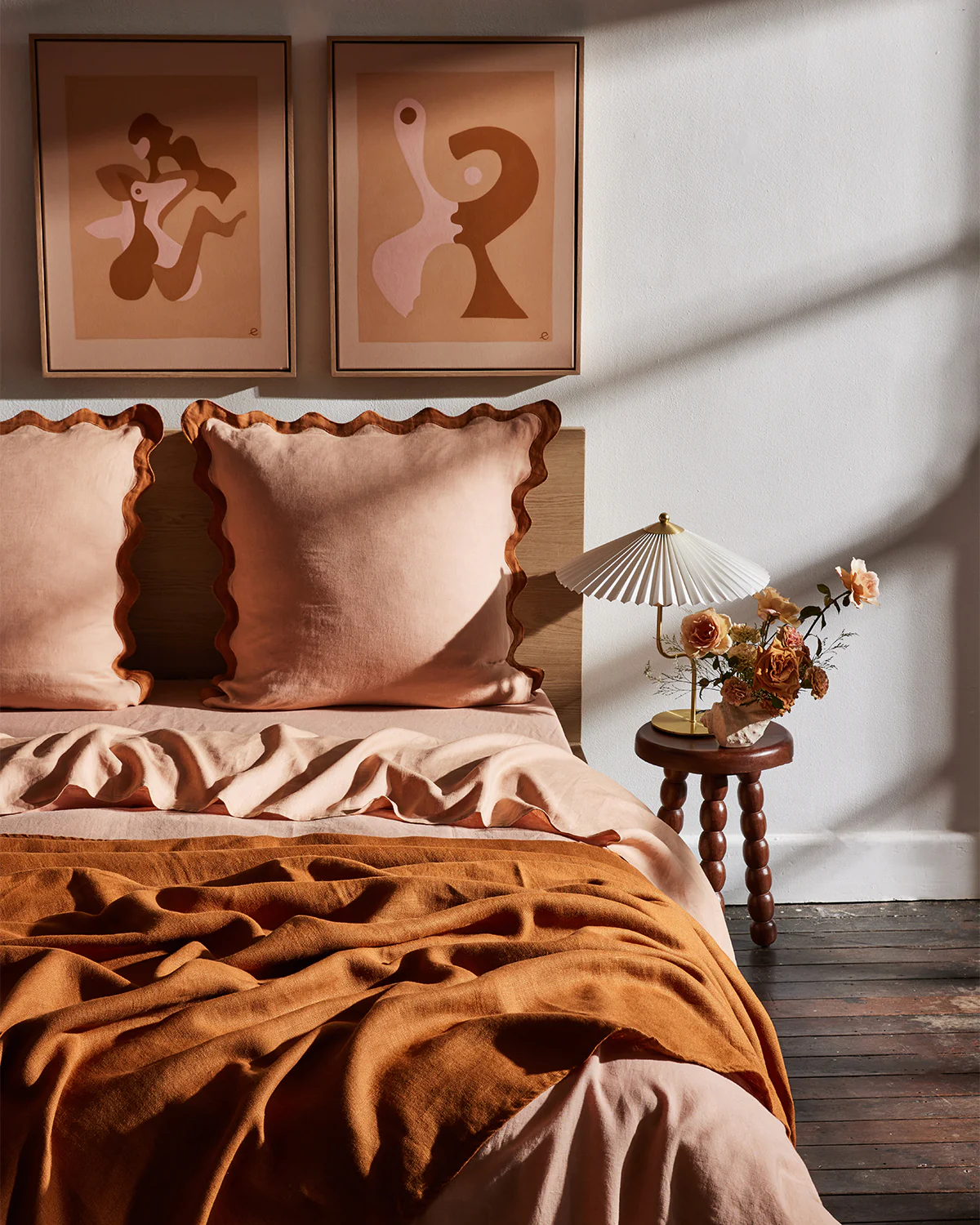 Terracotta & Rust 100% French Flax Linen Scalloped European Pillowcases (Set of Two) - Image 3