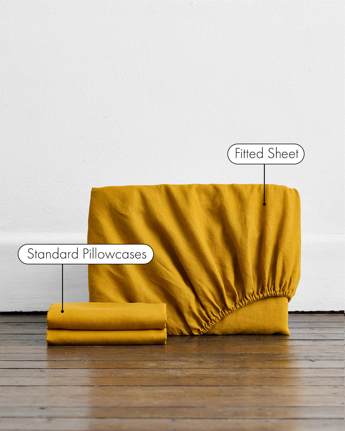 Turmeric 100% French Flax Linen Fitted Sheet Set - Image 2