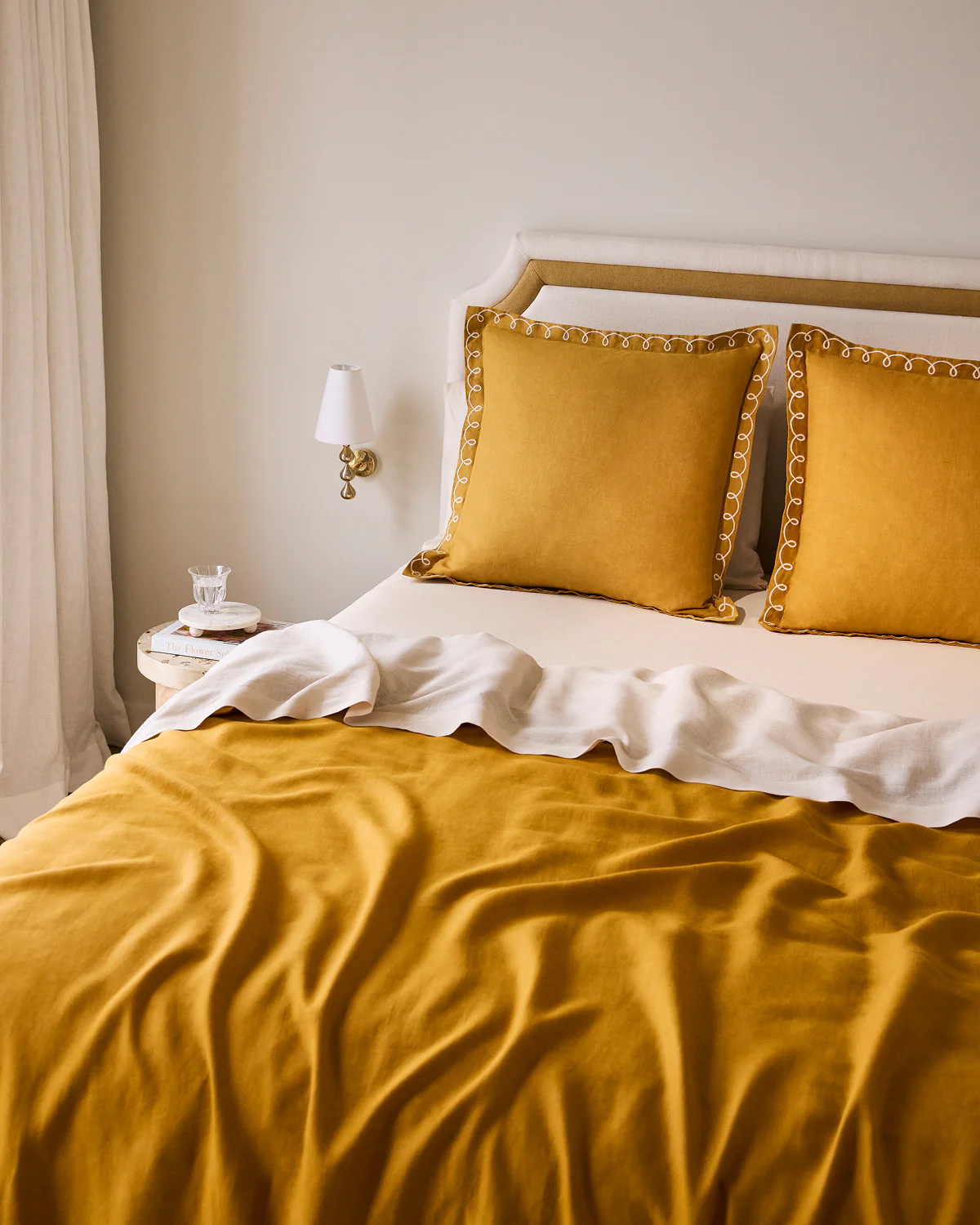Turmeric & Crème 100% French Flax Linen Swirl European Pillowcases (Set of Two) - Image 3