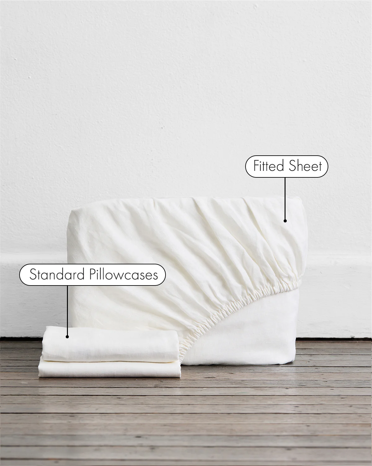 White 100% French Flax Linen Fitted Sheet Set - Image 2